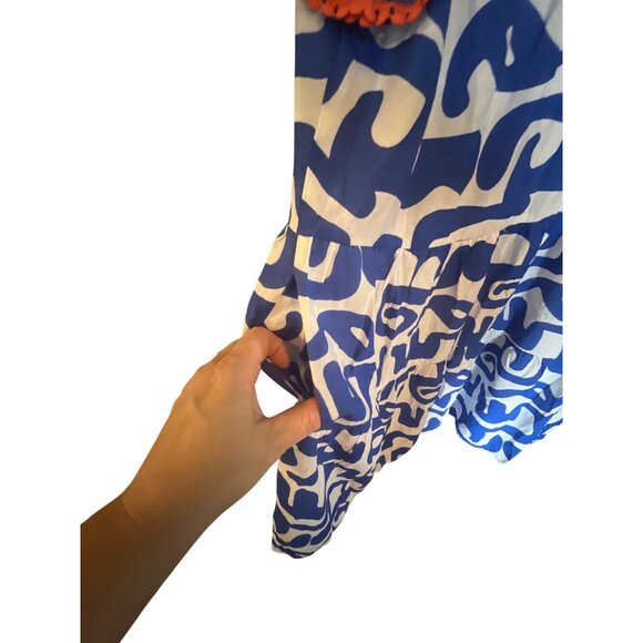THML Womens Blue & White Abstract Print Dress With Orange Trim Size M - Picture 5 of 5